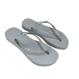 Havaianas Glitter Grey Thong Platform Flip Flops 11-12
